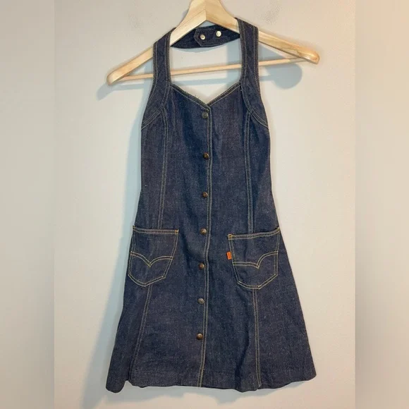 Levi's | Dresses | Vintage Levis Rainbow Label Orange Tab Denim Halter Dress  | Poshmark